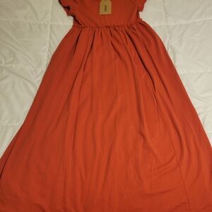 Rust Orange Maxi Dress W/ Pockets Listicle Boutique Brand